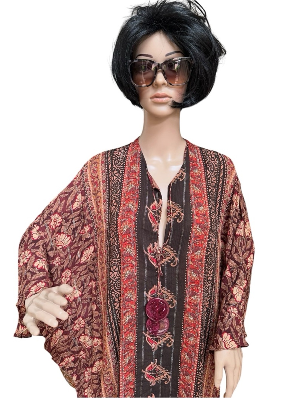 Zara Boho Floral & Striped Maxi Kaftan Long Dress, M - Picture 7 of 15